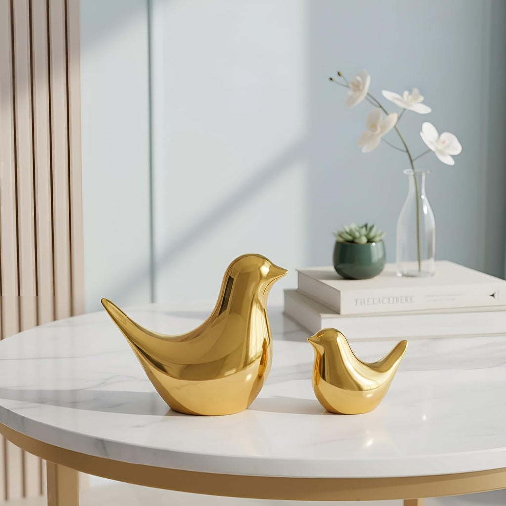 Golden Ceramic Blessing Birds Figurines
