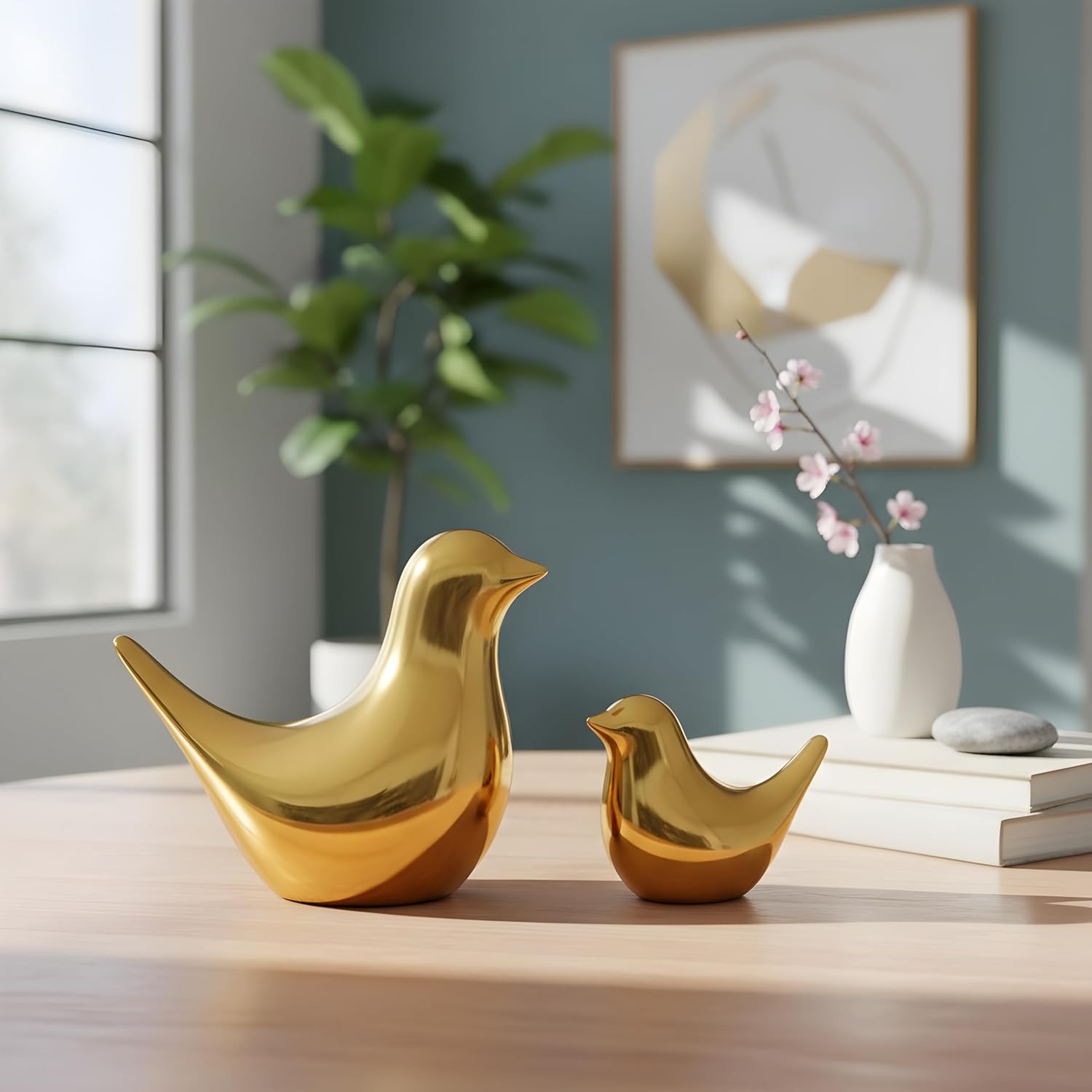 Golden Ceramic Blessing Birds Figurines