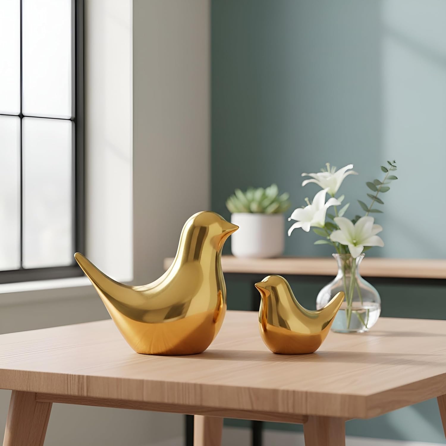 Golden Ceramic Blessing Birds Figurines