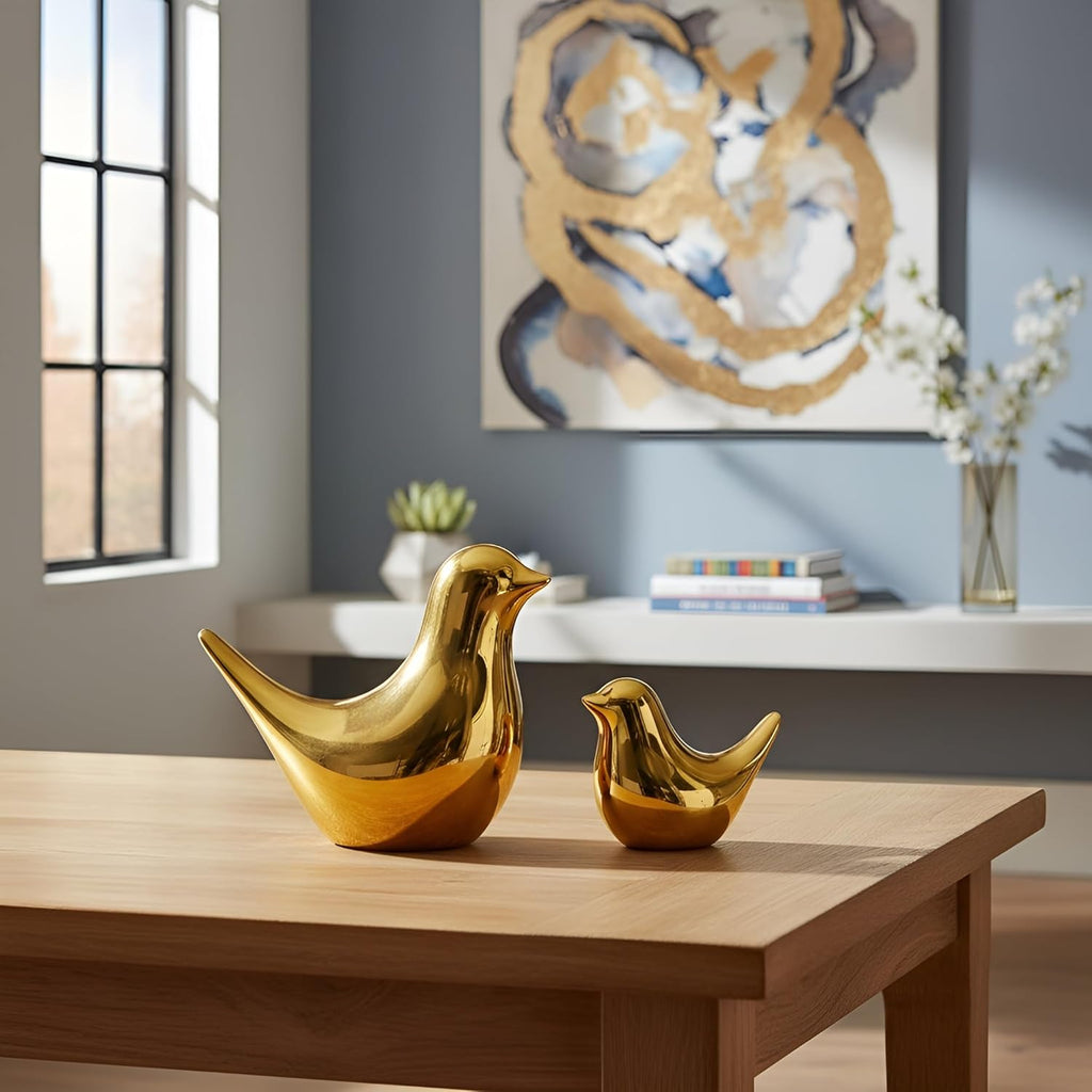 Golden Ceramic Blessing Birds Figurines