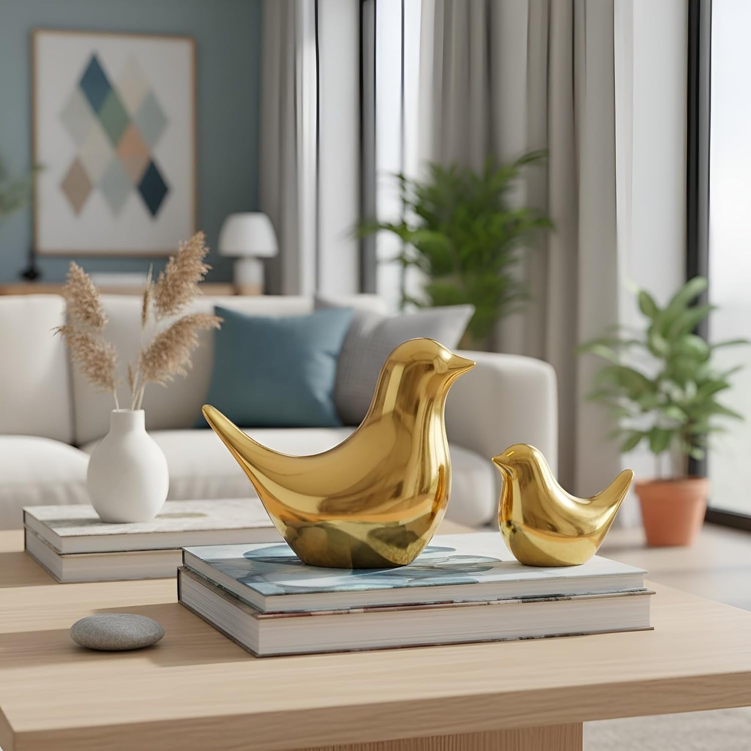 Golden Ceramic Blessing Birds Figurines